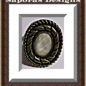 Antique Bronze In Color Ring With White Bead Size 8 & Adjustable To Fit Most